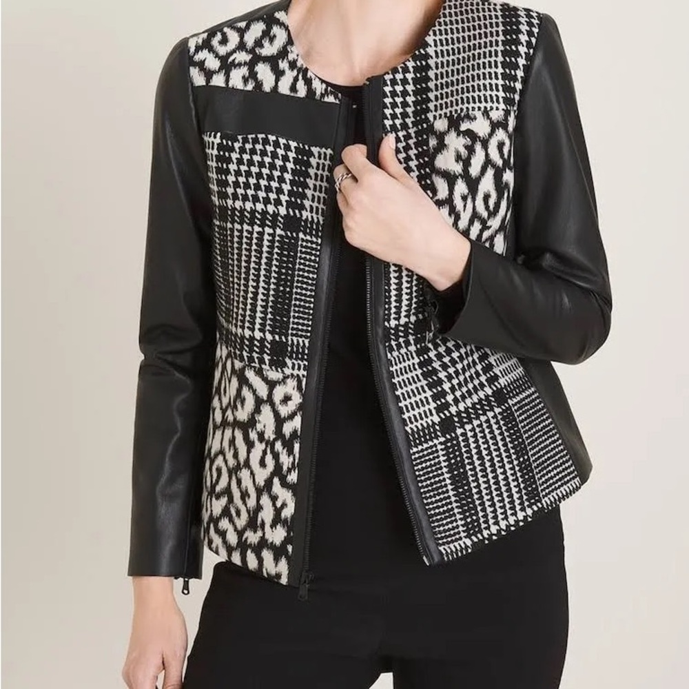 Chic Black and White Patterned Blazer - fits like a XXL